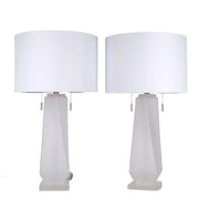 Classy Living Faceted Frost 17in Table Lamp Set of 2 | Modern Frosted Art Glass and Crystal with White Linen | Bedside & Living Room | Model ECL3576