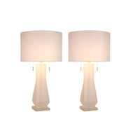 Classy Living Faceted Frost 17in Table Lamp Set of 2 | Modern Frosted Art Glass and Crystal with White Linen | Bedside & Living Room | Model ECL3576