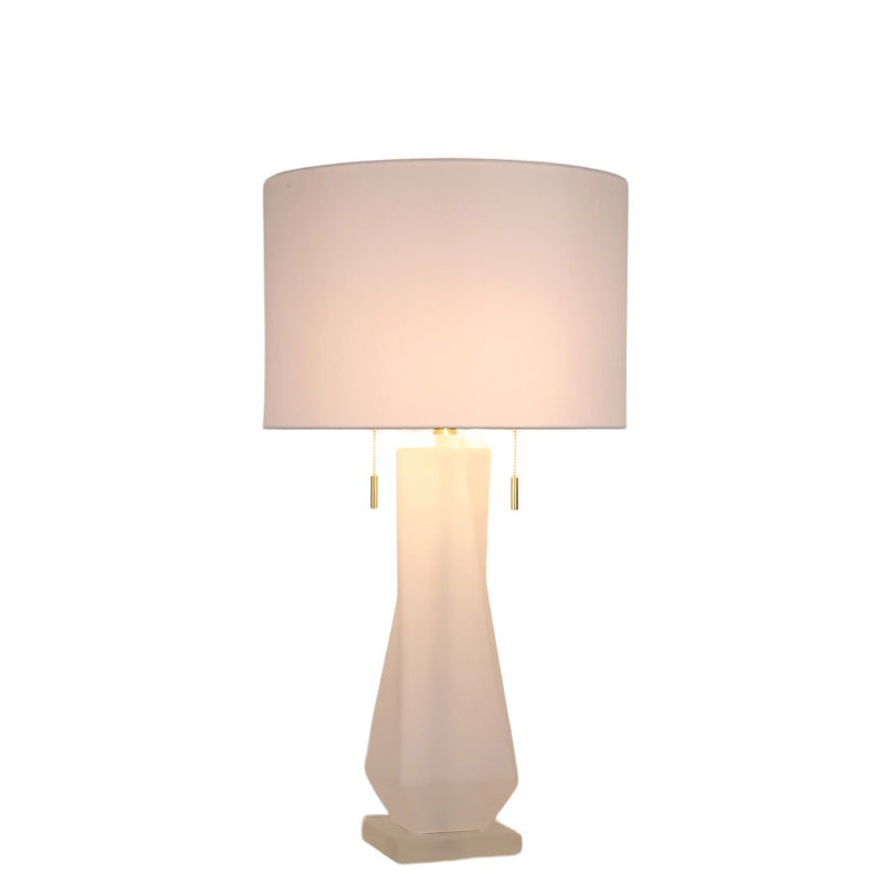 Classy Living Faceted Frost 17in Table Lamp Set of 2 | Modern Frosted Art Glass and Crystal with White Linen | Bedside & Living Room | Model ECL3576