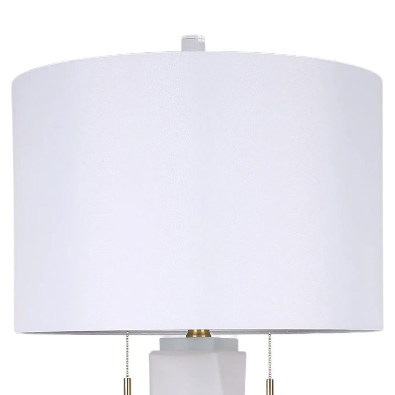 Classy Living Faceted Frost 17in Table Lamp Set of 2 | Modern Frosted Art Glass and Crystal with White Linen | Bedside & Living Room | Model ECL3576