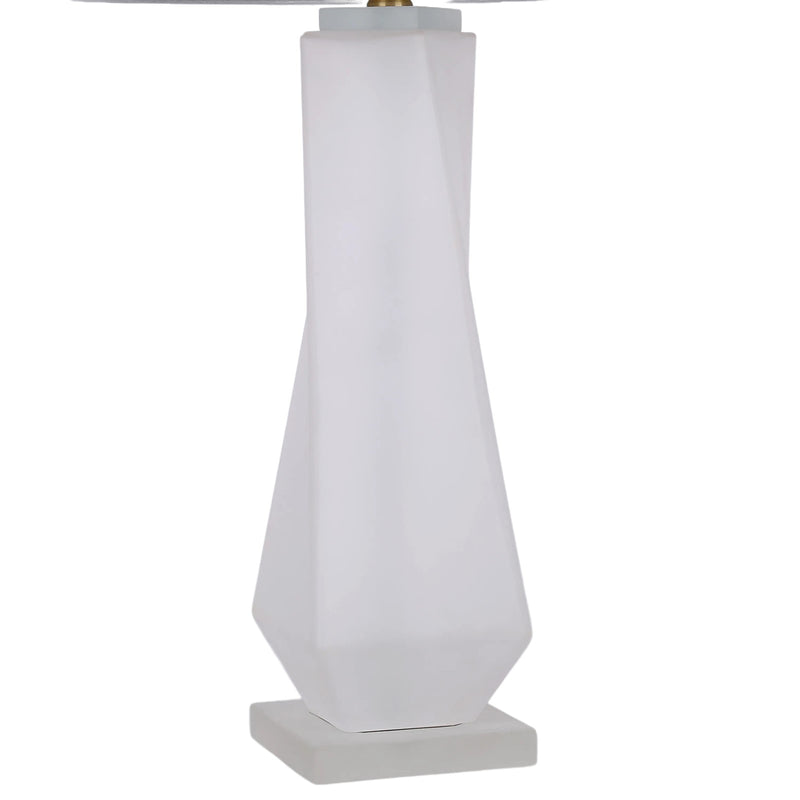Classy Living Faceted Frost 17in Table Lamp Set of 2 | Modern Frosted Art Glass and Crystal with White Linen | Bedside & Living Room | Model ECL3576
