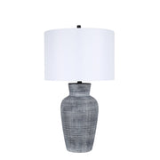 Classy Living Textured Aura 29in Ceramic Table Lamp Set of 2 | Modern Textured Black and White Ceramic with White Linen Drum Shade | Model ECL3578