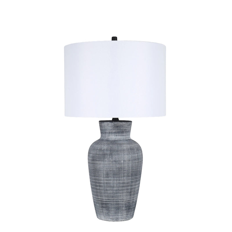 Classy Living Textured Aura 29in Ceramic Table Lamp Set of 2 | Modern Textured Black and White Ceramic with White Linen Drum Shade | Model ECL3578