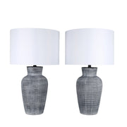 Classy Living Textured Aura 29in Ceramic Table Lamp Set of 2 | Modern Textured Black and White Ceramic with White Linen Drum Shade | Model ECL3578