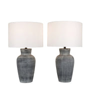 Classy Living Textured Aura 29in Ceramic Table Lamp Set of 2 | Modern Textured Black and White Ceramic with White Linen Drum Shade | Model ECL3578