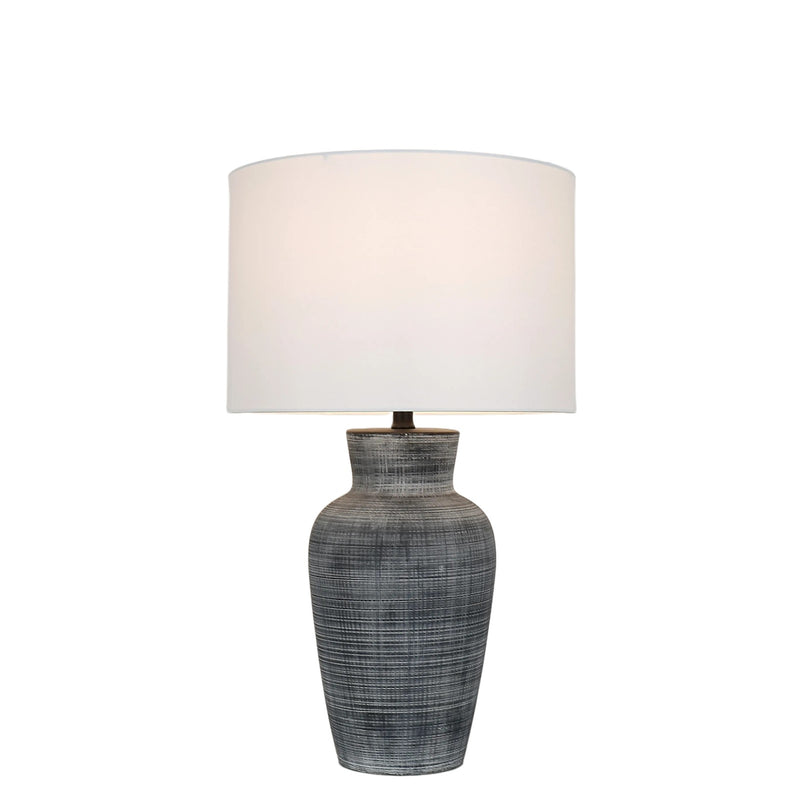 Classy Living Textured Aura 29in Ceramic Table Lamp Set of 2 | Modern Textured Black and White Ceramic with White Linen Drum Shade | Model ECL3578
