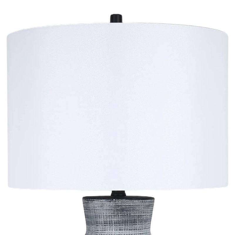 Classy Living Textured Aura 29in Ceramic Table Lamp Set of 2 | Modern Textured Black and White Ceramic with White Linen Drum Shade | Model ECL3578