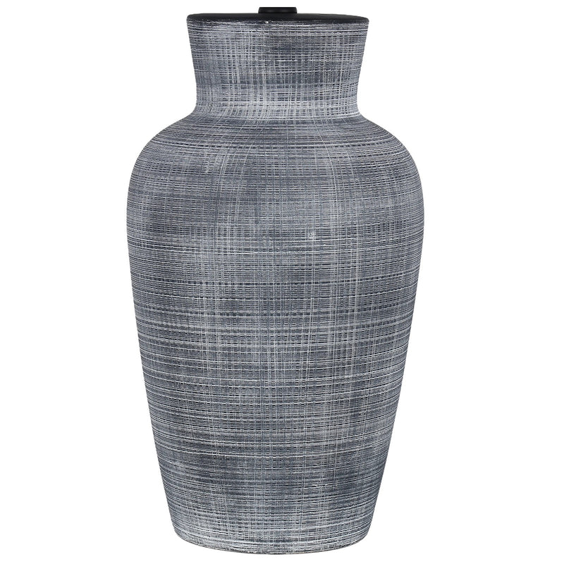 Classy Living Textured Aura 29in Ceramic Table Lamp Set of 2 | Modern Textured Black and White Ceramic with White Linen Drum Shade | Model ECL3578