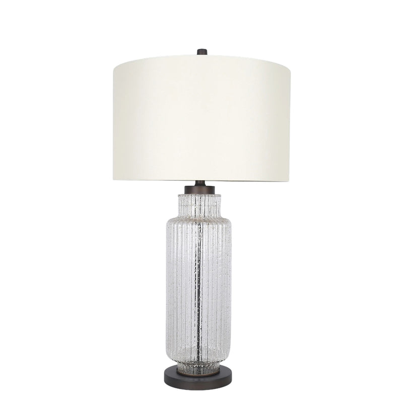 Classy Living Lumina Ripple 18in Table Lamp Set of 2 | Modern Clear Glass and Oil Bronze with Off White Linen | Bedside & Living Room | Model ECL3580
