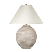 Classy Living Rustic Sphere 28in Ceramic Table Lamp Set of 2 | Rustic Natural Bisque Ceramic with Off White Linen Coolie Shade | Model ECL3582