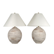 Classy Living Rustic Sphere 28in Ceramic Table Lamp Set of 2 | Rustic Natural Bisque Ceramic with Off White Linen Coolie Shade | Model ECL3582