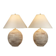 Classy Living Rustic Sphere 28in Ceramic Table Lamp Set of 2 | Rustic Natural Bisque Ceramic with Off White Linen Coolie Shade | Model ECL3582