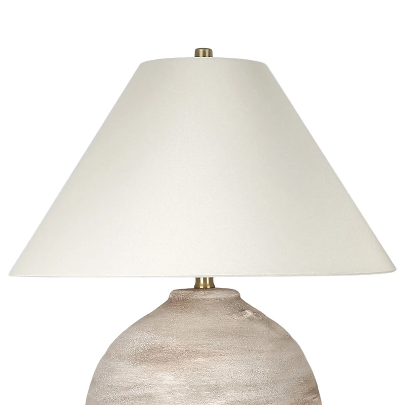 Classy Living Rustic Sphere 28in Ceramic Table Lamp Set of 2 | Rustic Natural Bisque Ceramic with Off White Linen Coolie Shade | Model ECL3582