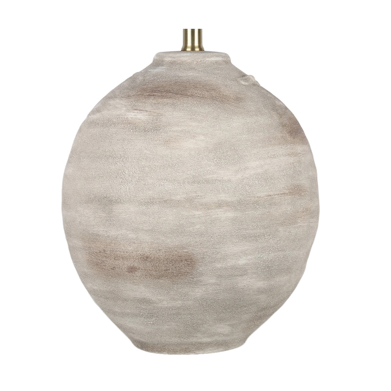 Classy Living Rustic Sphere 28in Ceramic Table Lamp Set of 2 | Rustic Natural Bisque Ceramic with Off White Linen Coolie Shade | Model ECL3582
