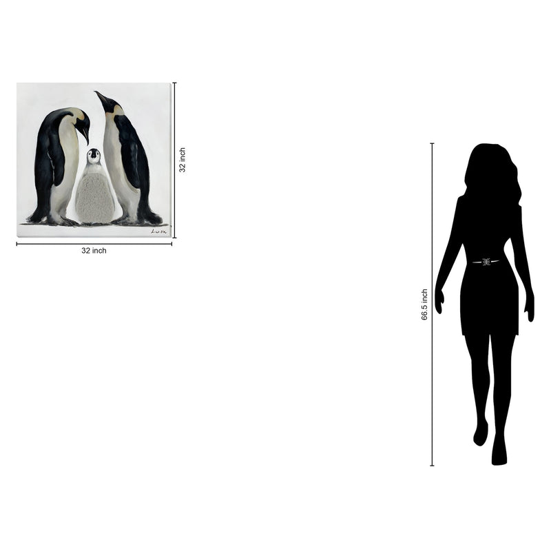 Classy Living Timeless Penguin Family 32"x32", Black/Ivory/Gray/White