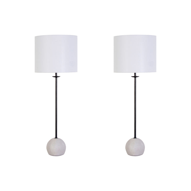 Classy Living Urban Sphere 33in Concrete Table Lamp Set of 2 | Modern Matte Black Metal and Off White Linen | Dining Room & Living | Model KTL3380