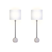 Classy Living Urban Sphere 33in Concrete Table Lamp Set of 2 | Modern Matte Black Metal and Off White Linen | Dining Room & Living | Model KTL3380