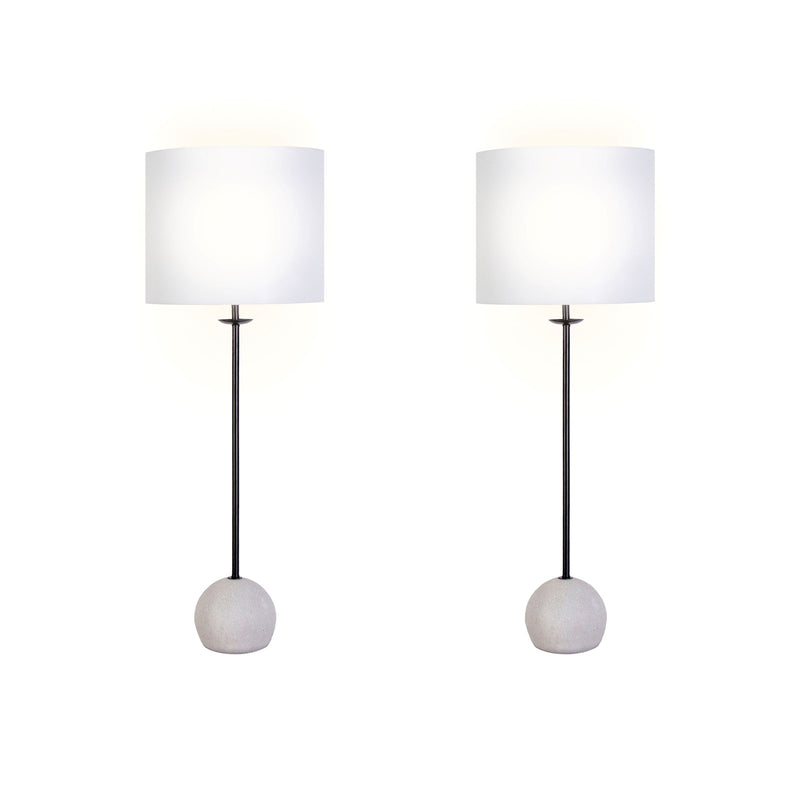 Classy Living Urban Sphere 33in Concrete Table Lamp Set of 2 | Modern Matte Black Metal and Off White Linen | Dining Room & Living | Model KTL3380