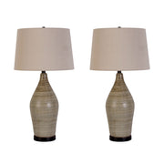 Classy Living Serene Stone 28in Ceramic Table Lamp Set of 2 | Modern Natural Stone and Matte Black Metal | Bedroom & Console Table | Model KTL3382