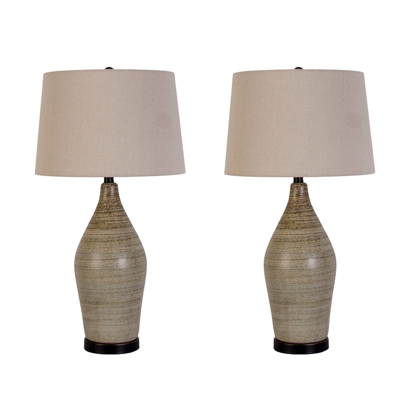 Classy Living Serene Stone 28in Ceramic Table Lamp Set of 2 | Modern Natural Stone and Matte Black Metal | Bedroom & Console Table | Model KTL3382