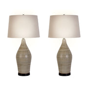 Classy Living Serene Stone 28in Ceramic Table Lamp Set of 2 | Modern Natural Stone and Matte Black Metal | Bedroom & Console Table | Model KTL3382