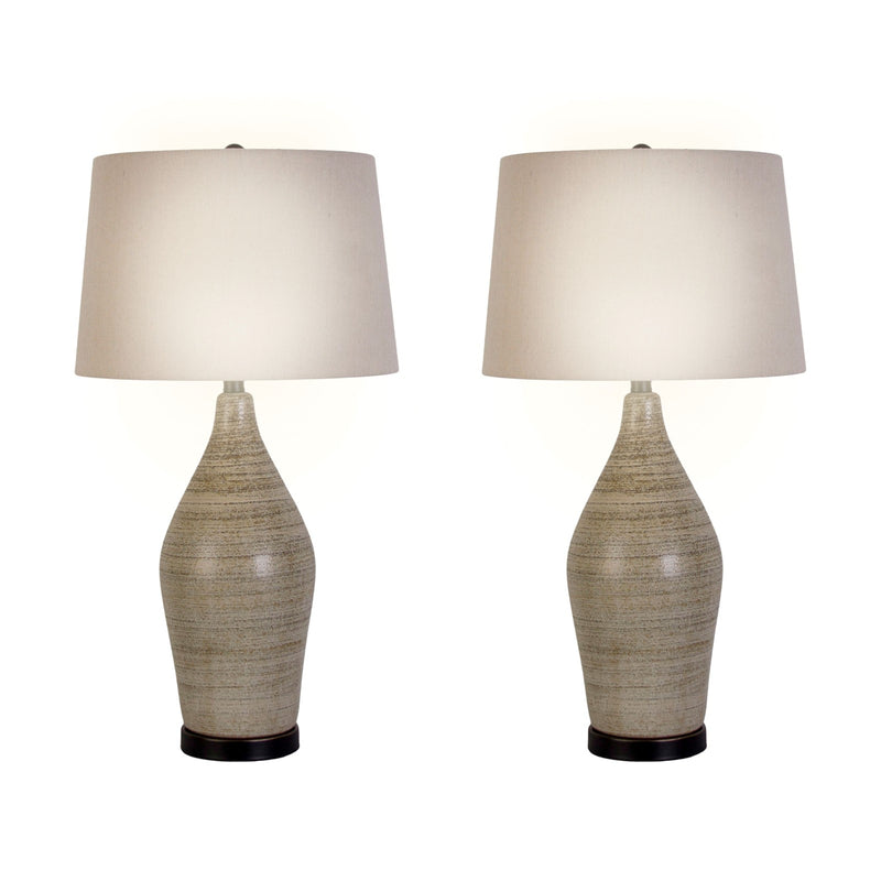 Classy Living Serene Stone 28in Ceramic Table Lamp Set of 2 | Modern Natural Stone and Matte Black Metal | Bedroom & Console Table | Model KTL3382