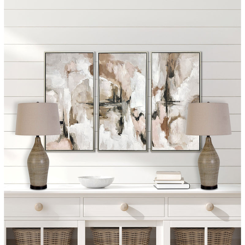 Classy Living Serene Stone 28in Ceramic Table Lamp Set of 2 | Modern Natural Stone and Matte Black Metal | Bedroom & Console Table | Model KTL3382