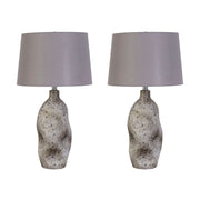 Classy Living Stonehaven 27in Ceramic Table Lamp Set of 2 | Modern Natural Grey Stone and Grey Linen | Bedroom & Reading Nook | Model KTL3384