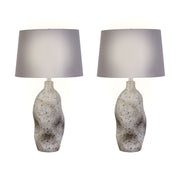 Classy Living Stonehaven 27in Ceramic Table Lamp Set of 2 | Modern Natural Grey Stone and Grey Linen | Bedroom & Reading Nook | Model KTL3384