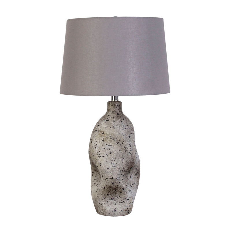 Classy Living Stonehaven 27in Ceramic Table Lamp Set of 2 | Modern Natural Grey Stone and Grey Linen | Bedroom & Reading Nook | Model KTL3384