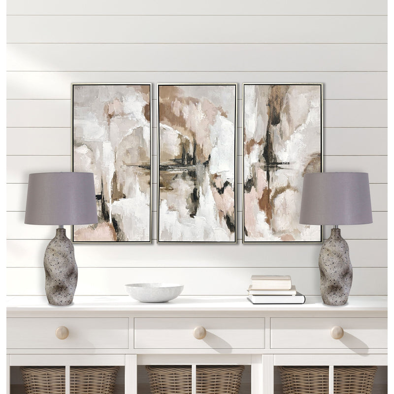 Classy Living Stonehaven 27in Ceramic Table Lamp Set of 2 | Modern Natural Grey Stone and Grey Linen | Bedroom & Reading Nook | Model KTL3384