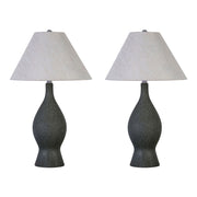 Classy Living Cerulean 27in Ceramic Table Lamp Set of 2 | Modern Blue Grey Ceramic and Natural Linen | Bedroom & Console Table | Model KTL3386