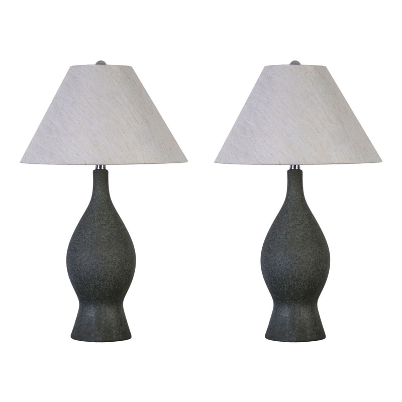 Classy Living Cerulean 27in Ceramic Table Lamp Set of 2 | Modern Blue Grey Ceramic and Natural Linen | Bedroom & Console Table | Model KTL3386