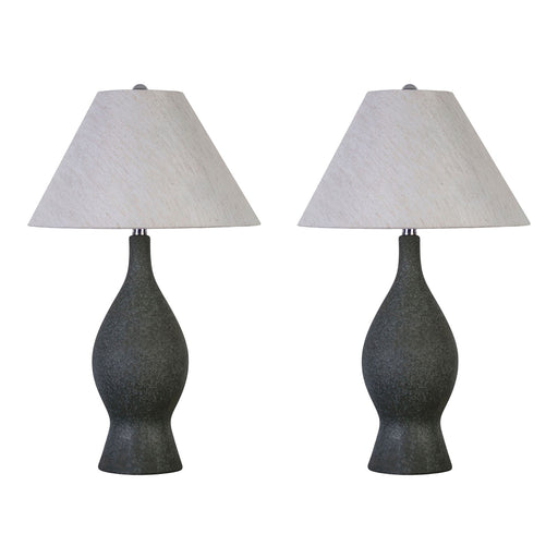 Classy Living Cerulean 27in Ceramic Table Lamp Set of 2 | Modern Blue Grey Ceramic and Natural Linen | Bedroom & Console Table | Model KTL3386