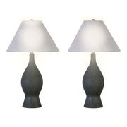 Classy Living Cerulean 27in Ceramic Table Lamp Set of 2 | Modern Blue Grey Ceramic and Natural Linen | Bedroom & Console Table | Model KTL3386