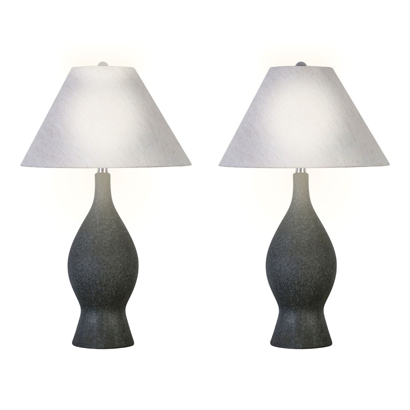 Classy Living Cerulean 27in Ceramic Table Lamp Set of 2 | Modern Blue Grey Ceramic and Natural Linen | Bedroom & Console Table | Model KTL3386