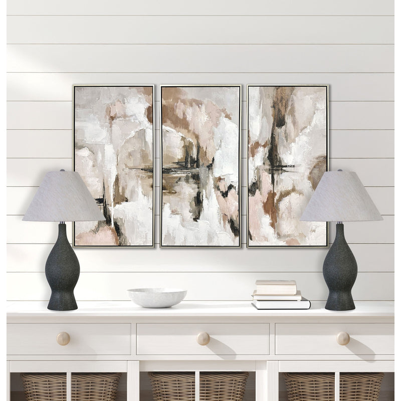 Classy Living Cerulean 27in Ceramic Table Lamp Set of 2 | Modern Blue Grey Ceramic and Natural Linen | Bedroom & Console Table | Model KTL3386