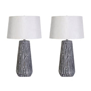 Classy Living Textured Elegance 17in Ceramic Table Lamp Set of 2 | Modern Grey Ceramic and Natural Linen | Bedroom Nightstand | Model KTL3388