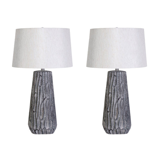 Classy Living Textured Elegance 17in Ceramic Table Lamp Set of 2 | Modern Grey Ceramic and Natural Linen | Bedroom Nightstand | Model KTL3388