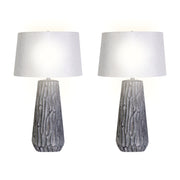 Classy Living Textured Elegance 17in Ceramic Table Lamp Set of 2 | Modern Grey Ceramic and Natural Linen | Bedroom Nightstand | Model KTL3388