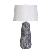 Classy Living Textured Elegance 17in Ceramic Table Lamp Set of 2 | Modern Grey Ceramic and Natural Linen | Bedroom Nightstand | Model KTL3388