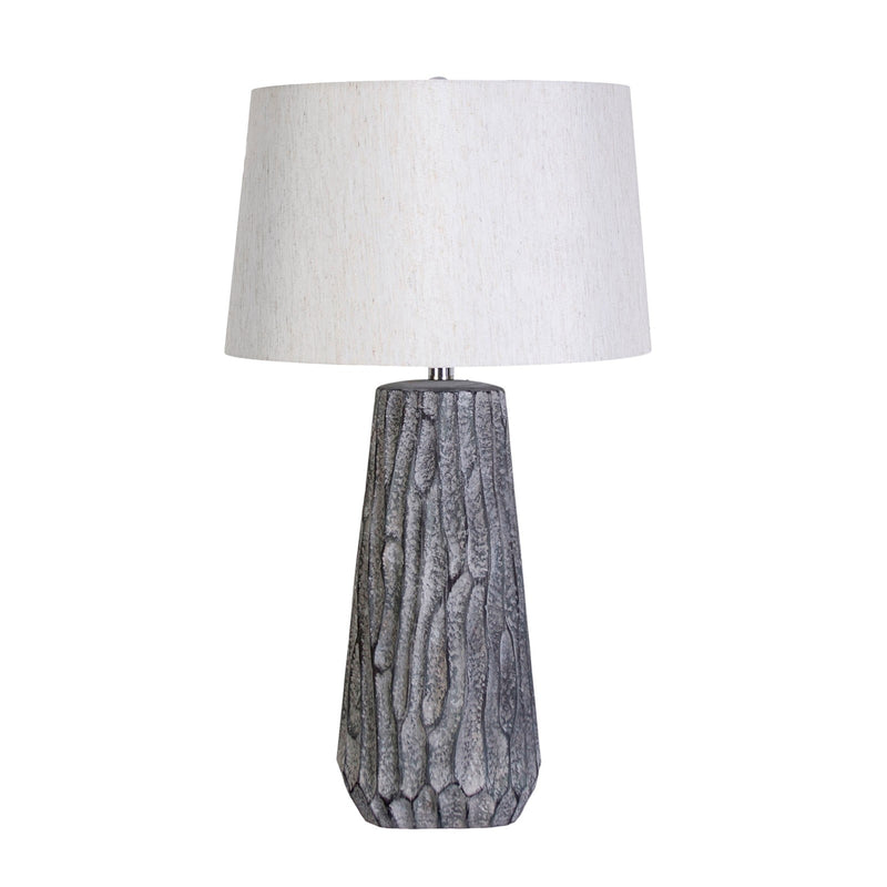 Classy Living Textured Elegance 17in Ceramic Table Lamp Set of 2 | Modern Grey Ceramic and Natural Linen | Bedroom Nightstand | Model KTL3388