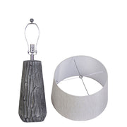 Classy Living Textured Elegance 17in Ceramic Table Lamp Set of 2 | Modern Grey Ceramic and Natural Linen | Bedroom Nightstand | Model KTL3388