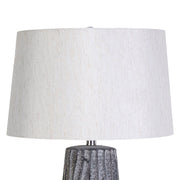 Classy Living Textured Elegance 17in Ceramic Table Lamp Set of 2 | Modern Grey Ceramic and Natural Linen | Bedroom Nightstand | Model KTL3388