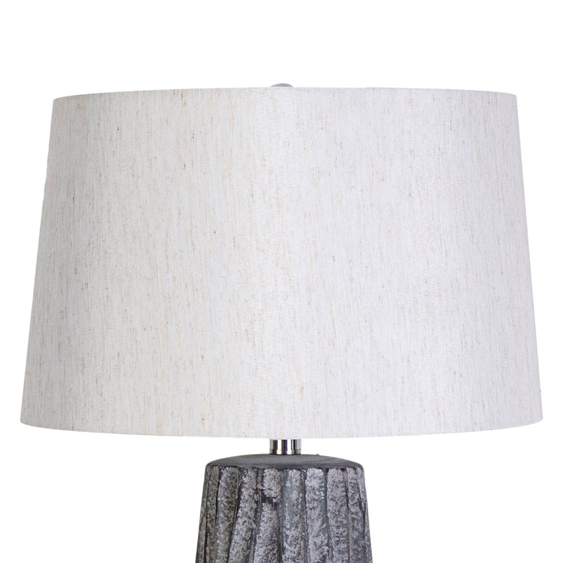 Classy Living Textured Elegance 17in Ceramic Table Lamp Set of 2 | Modern Grey Ceramic and Natural Linen | Bedroom Nightstand | Model KTL3388