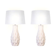 Classy Living Sculpted Elegance 17in Ceramic Table Lamp Set of 2 | Contemporary White Sand Ceramic and White Linen | Bedroom | Model KTL3390