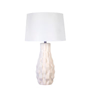 Classy Living Sculpted Elegance 17in Ceramic Table Lamp Set of 2 | Contemporary White Sand Ceramic and White Linen | Bedroom | Model KTL3390