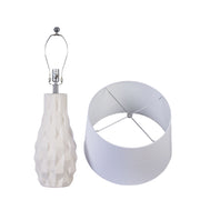 Classy Living Sculpted Elegance 17in Ceramic Table Lamp Set of 2 | Contemporary White Sand Ceramic and White Linen | Bedroom | Model KTL3390