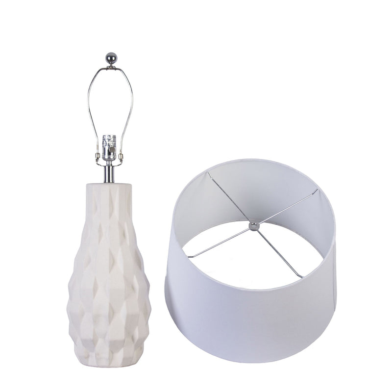Classy Living Sculpted Elegance 17in Ceramic Table Lamp Set of 2 | Contemporary White Sand Ceramic and White Linen | Bedroom | Model KTL3390