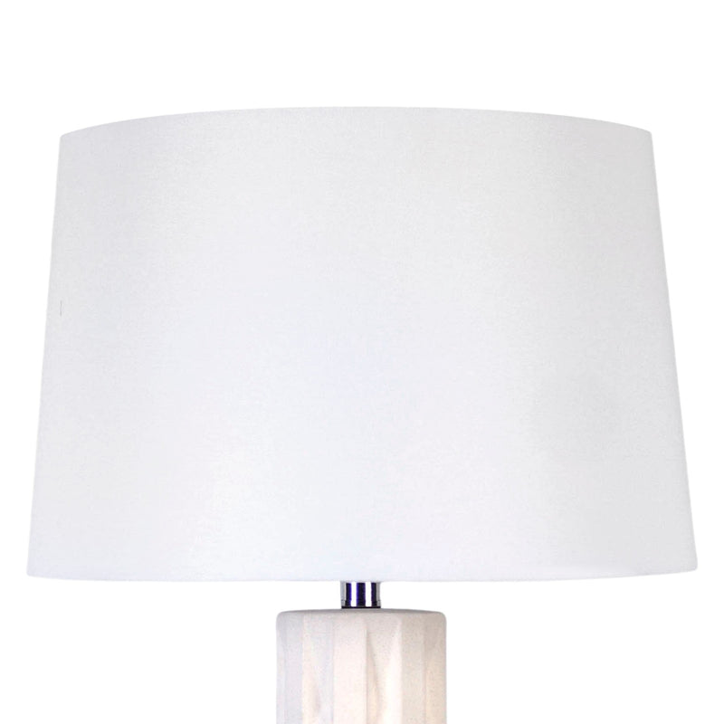 Classy Living Sculpted Elegance 17in Ceramic Table Lamp Set of 2 | Contemporary White Sand Ceramic and White Linen | Bedroom | Model KTL3390